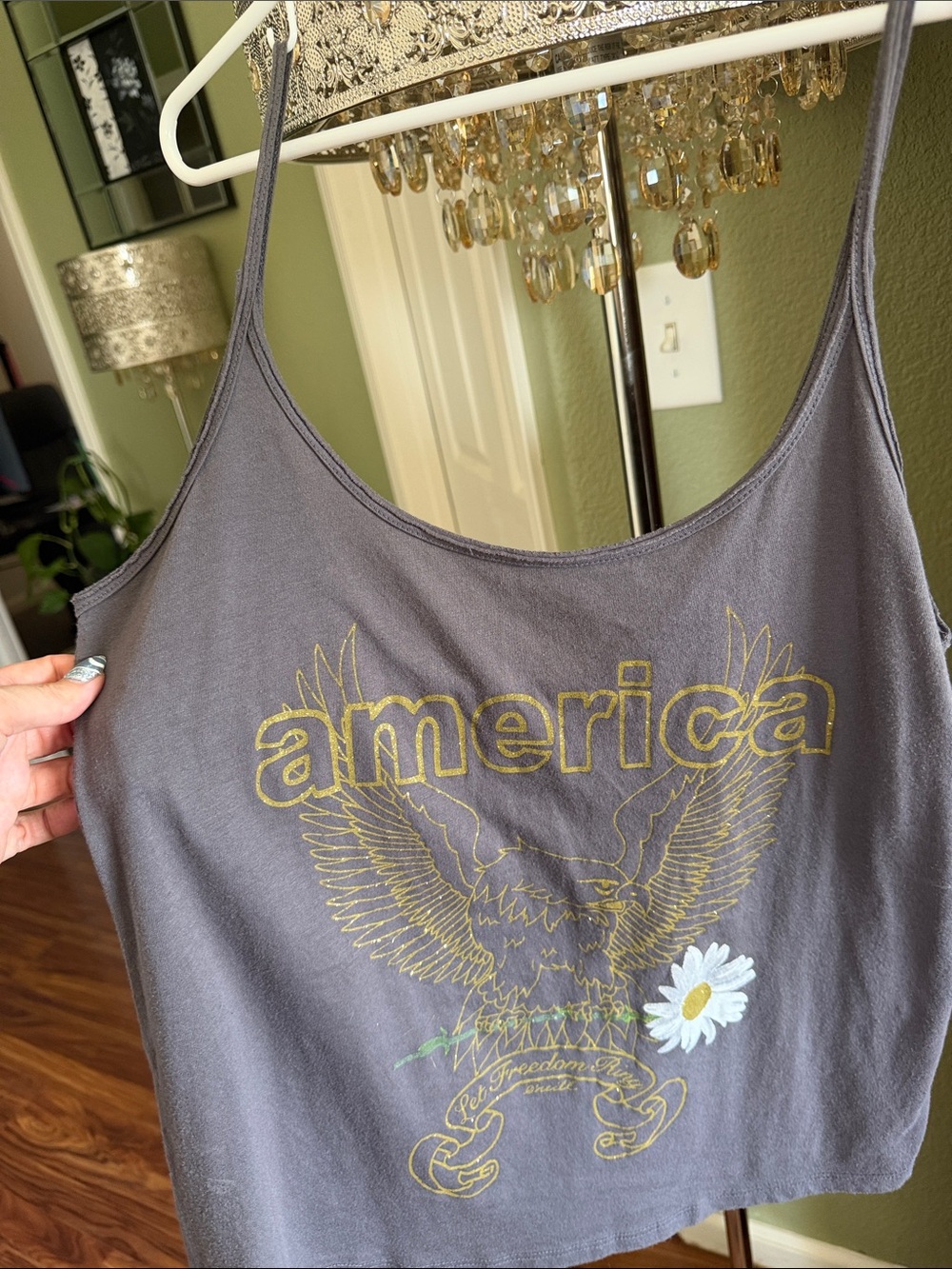 O'Neill Charcoal Tank Top with Glitter Gold Graphic and White Daisy